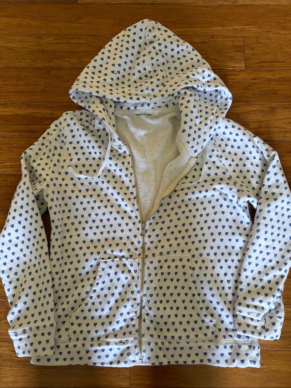 Roller Rabbit White Hooded Zip Jacket with Blue Heart Print